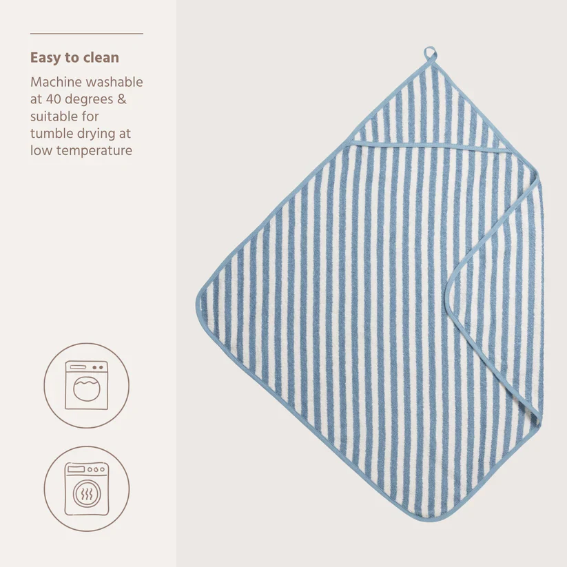 B-Boo - Badcape Badstof Jacquard Fat Stripe 75x75cm | Jeans Blue - Image 5