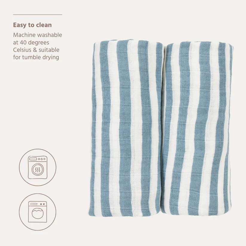B-Boo - Tetradoeken Pre-washed 120x120 cm (2pack) | Fat Stripe Jeans Blue - Image 5