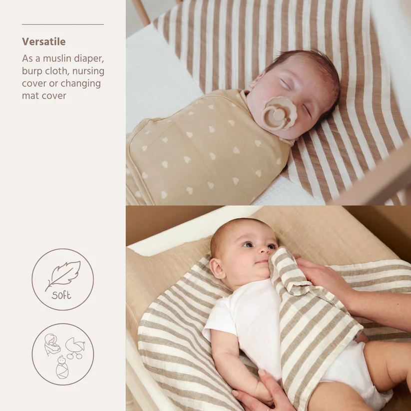 B-Boo - Tetradoeken Pre-washed 70x70 cm (2pack) | Fat Stripe Taupe - Image 3