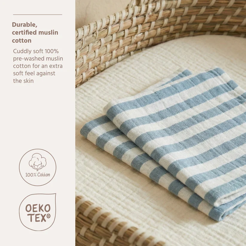 B-Boo - Washandjes Pre-washed Tetra (2pack) | Fat Stripe Jeans Blue - Image 2