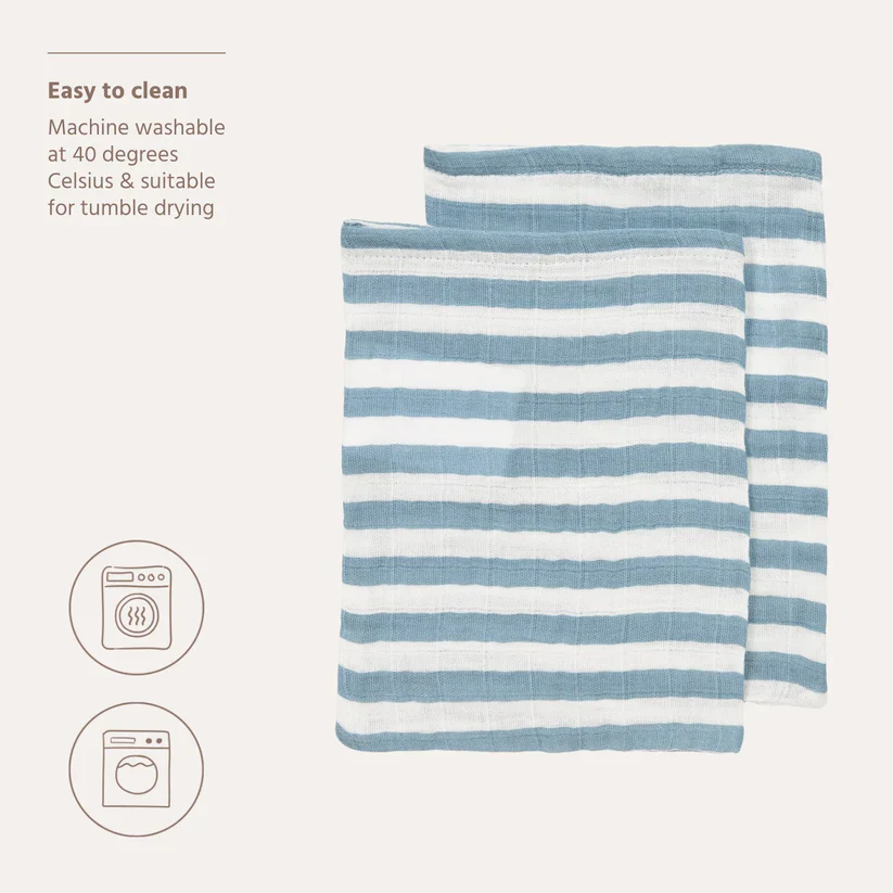 B-Boo - Washandjes Pre-washed Tetra (2pack) | Fat Stripe Jeans Blue - Image 4