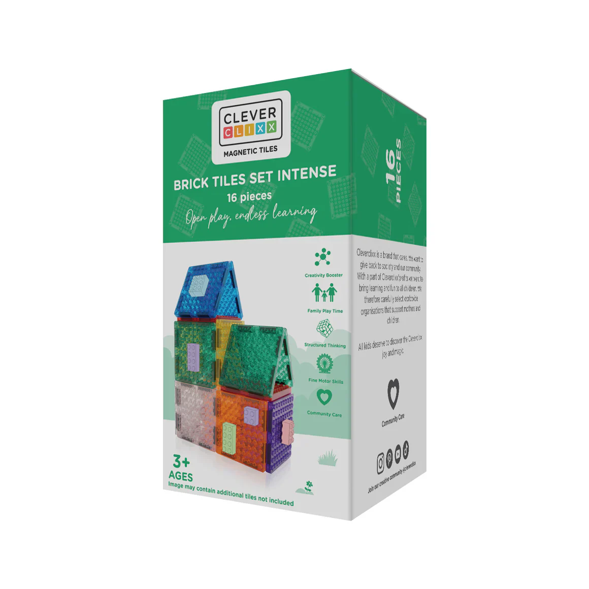 Cleverclixx - Magnetische Tegels Brick Tiles Intense | 16-delige Bouwset