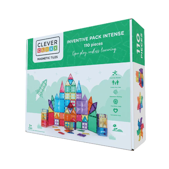 Cleverclixx - Magnetische Tegels Inventive Intense | 110-delige Bouwset