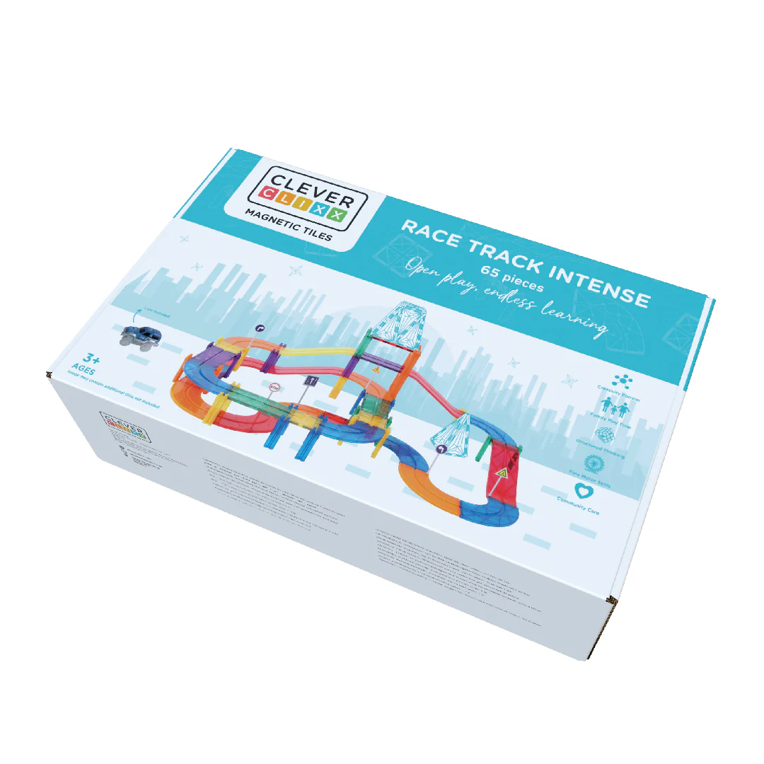 Cleverclixx - Magnetische Tegels Race Track Intense | 65-delige Racebaan Bouwset - Image 2