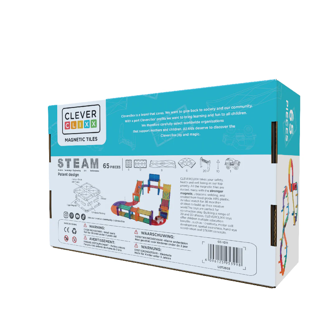 Cleverclixx - Magnetische Tegels Race Track Intense | 65-delige Racebaan Bouwset - Image 3