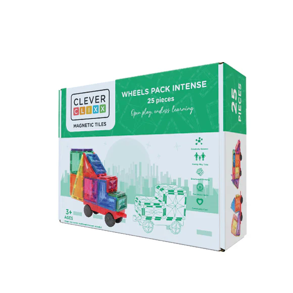 Cleverclixx - Magnetische Tegels Wheels Intense | 25-delige Bouwset voor Voertuigen