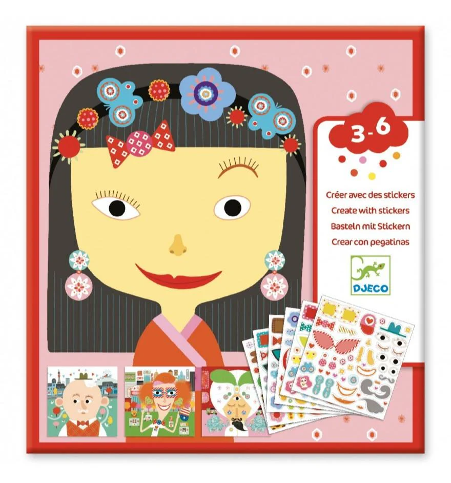 Djeco - Knutselset Stickers Allemaal Verschillend | Gezichten Maken met Stickers