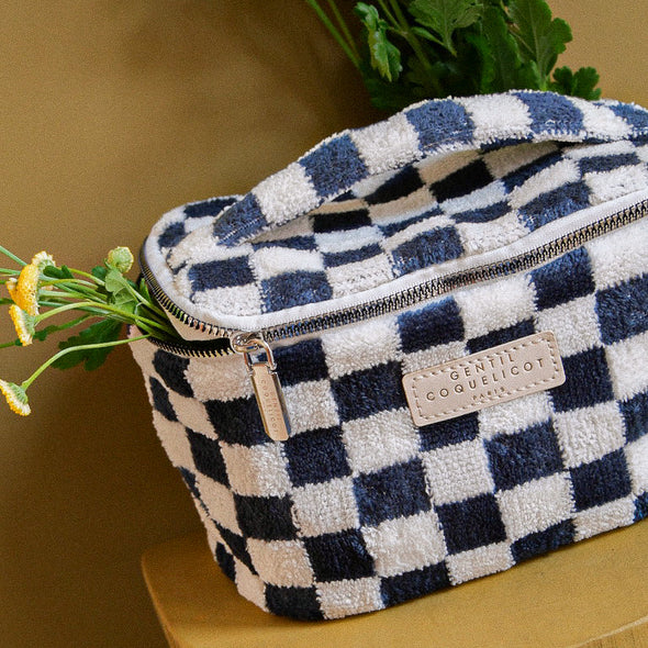 Gentil Coquelicot Paris - Toilettas Badstof Damier | Blauw
