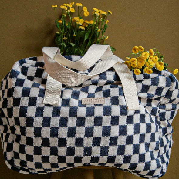 Gentil Coquelicot Paris - Weekendtas Badstof Damier | Blauw