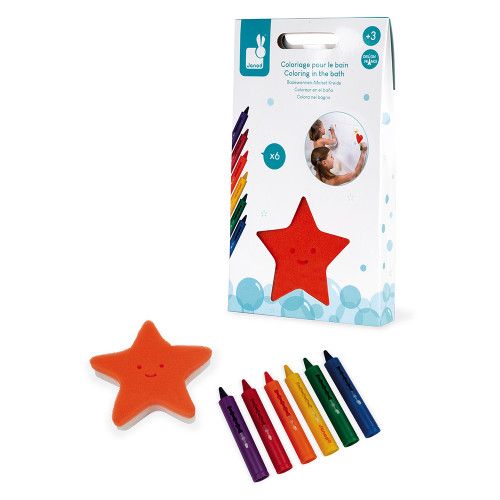 Janod - Bad Stiften met Sponsje (6-pack) | Creatief Tekenplezier in Bad vanaf 3 jaar