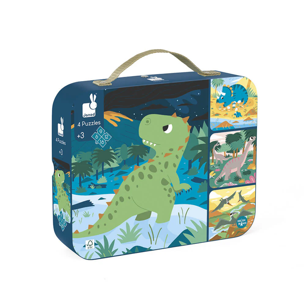 Janod - Evolutieve Puzzel Dinosaurs (4 puzzels) | Prehistorische Puzzelset voor Peuters