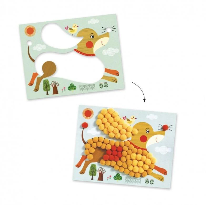 Djeco - Knutselset met Pompons Aaibare Honden | Collage-Activiteit voor Kinderen - Image 2