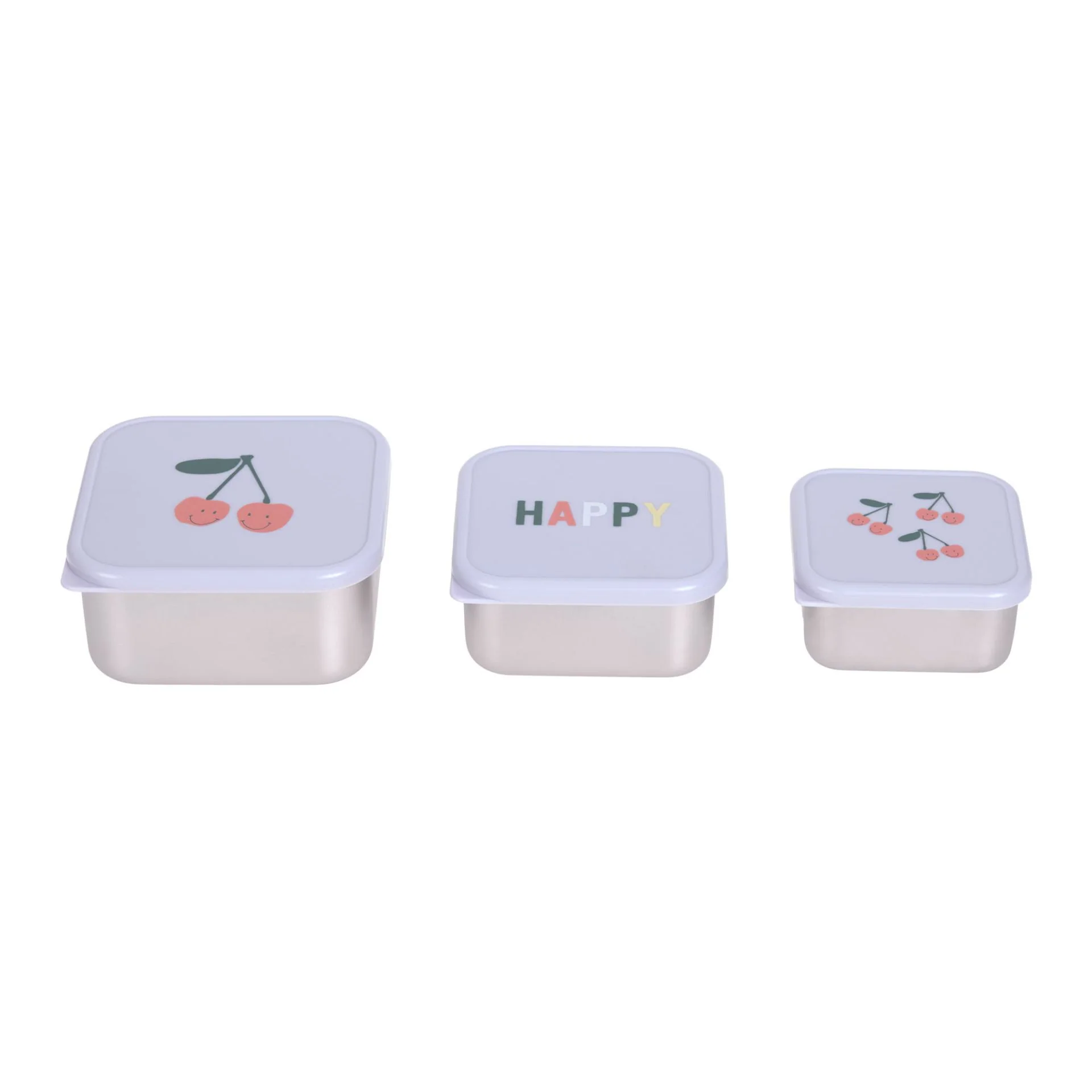 Lässig - Snackdoosjes Stainless Steel Happy Fruits Cherry (3-pack) | Snackopslag voor onderweg - Image 2