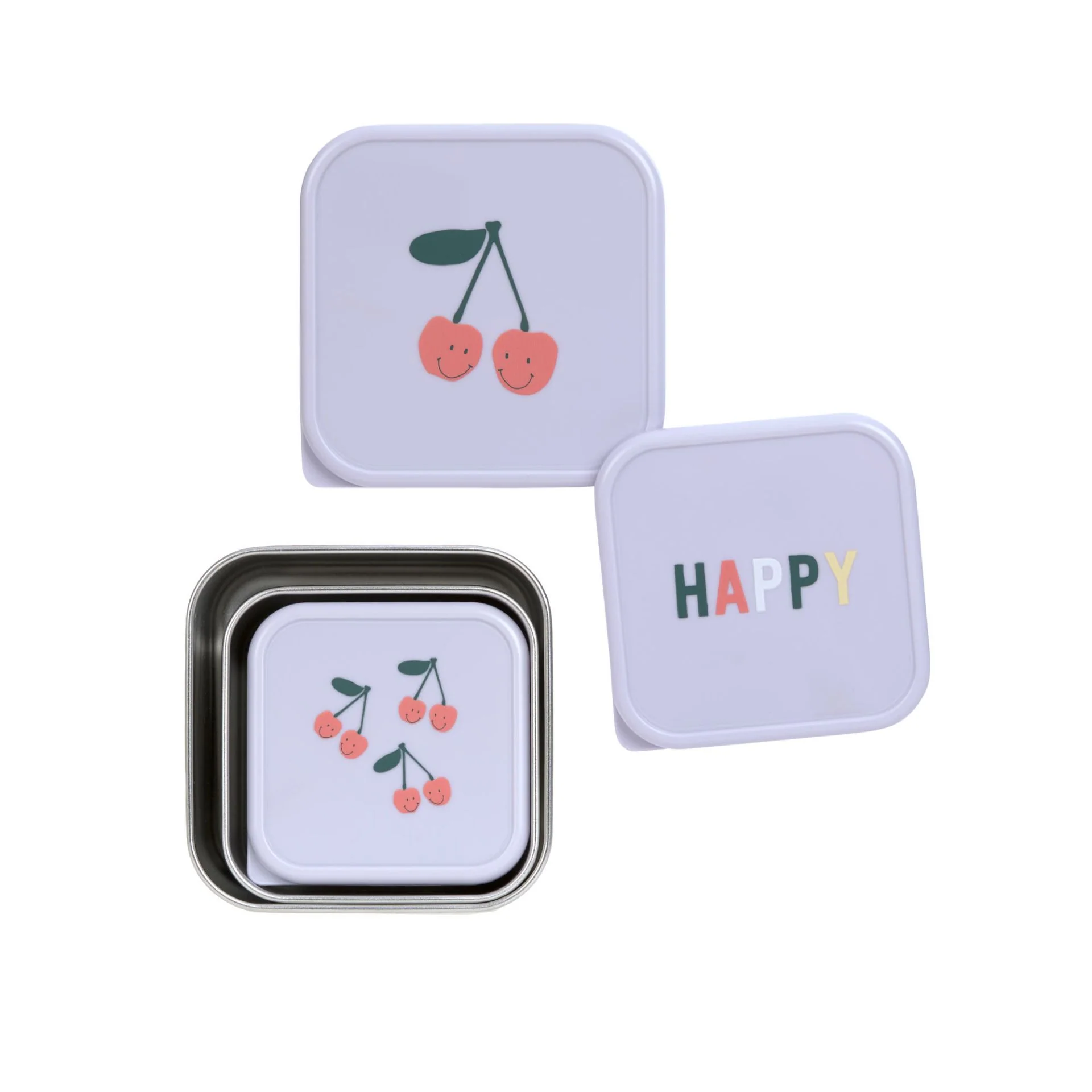 Lässig - Snackdoosjes Stainless Steel Happy Fruits Cherry (3-pack) | Snackopslag voor onderweg - Image 3