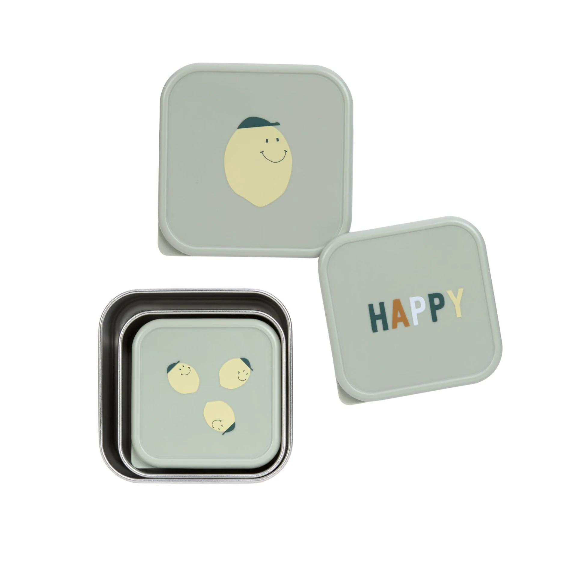 Lässig - Snackdoosjes Stainless Steel Happy Fruits Lemon (3-pack) | Snackopslag voor onderweg - Image 3