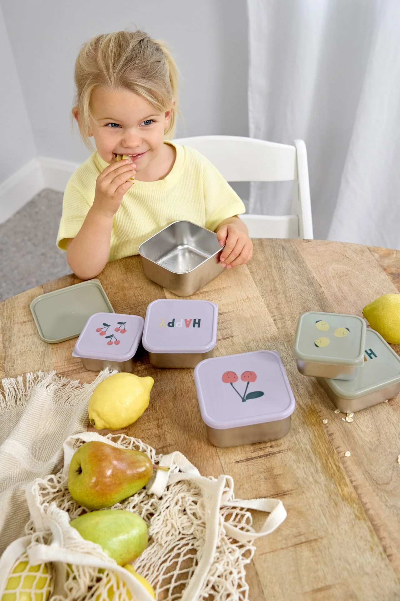 Lässig - Snackdoosjes Stainless Steel Happy Fruits Lemon (3-pack) | Snackopslag voor onderweg - Image 4