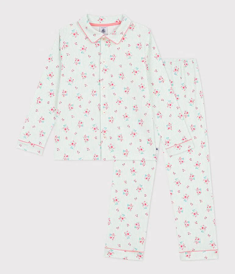 Petit Bateau - Pyjama 2-delig Katoen Bloem | Wit/Roze