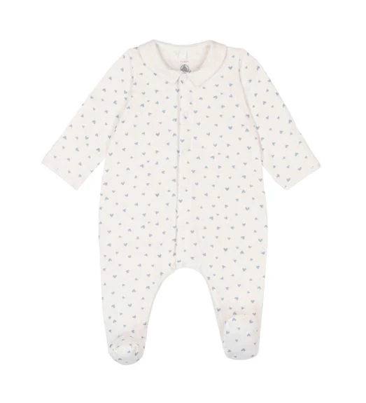 Petit Bateau - Pyjama Met Voetjes Fluweel | Hart/Blauw