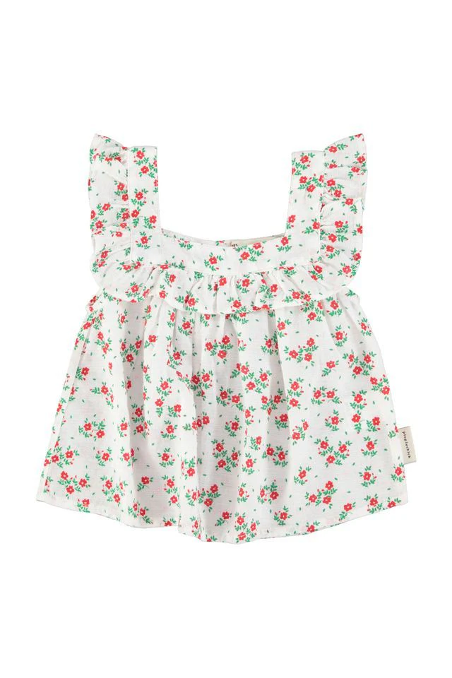 Piupiuchick - Blouse Korte Mouw Baby | Bloemen Ecru