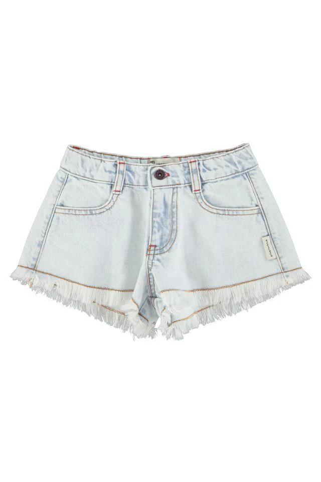 Piupiuchick - Jeans Short met Fringes | Washed Light Blue Denim