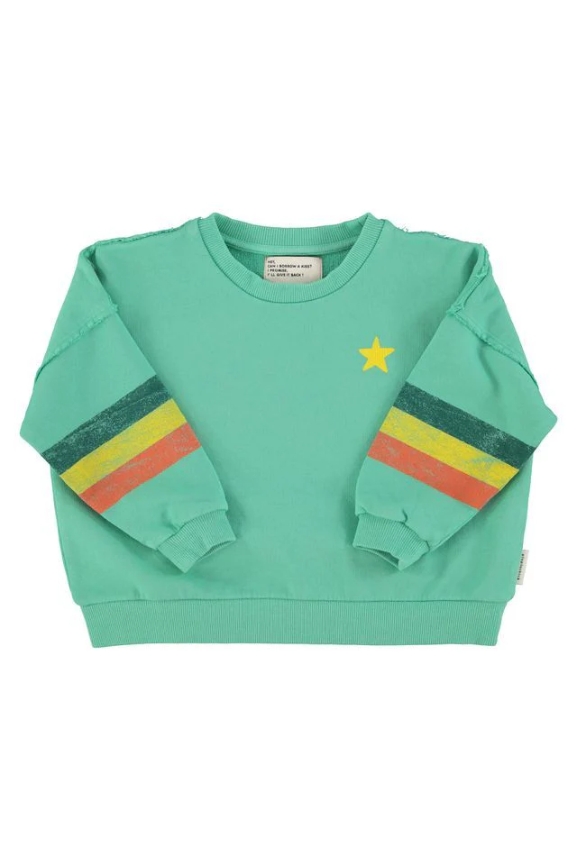 Piupiuchick - Sweater Yellow Star Logo Baby | Green Multicolor Stripes