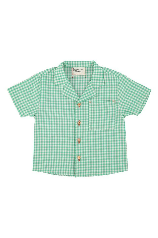 Piupiuchick - T-Shirt Korte Mouw Knoopjes Hawaiian Baby | Green Ecru