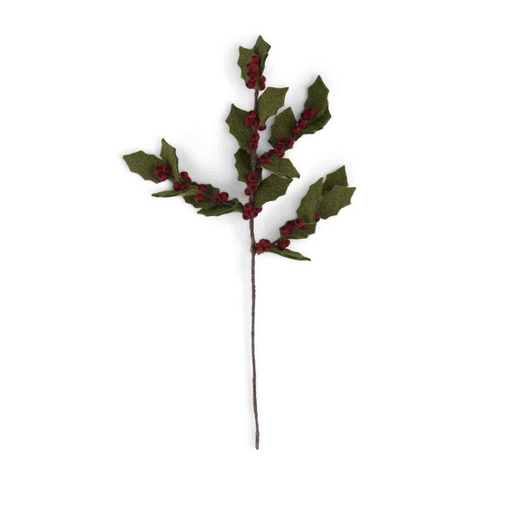Sjaal Met Verhaal - Tak Kerst Holly Berry van Vilt | Groen met Rode Bessen