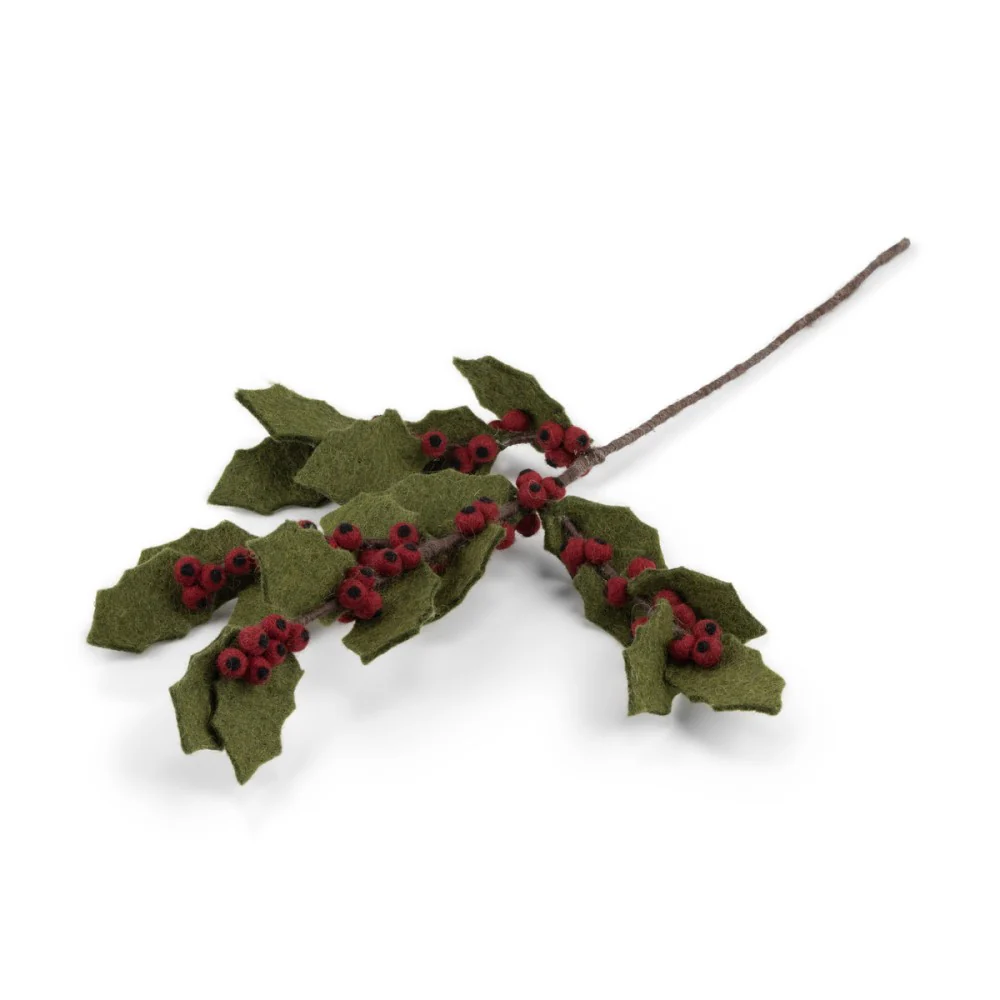 Sjaal Met Verhaal - Tak Kerst Holly Berry van Vilt | Groen met Rode Bessen - Image 2